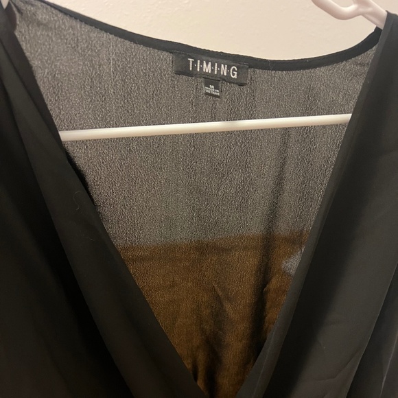 Black Long Sleeve Surplice Blouse - Picture 2 of 6